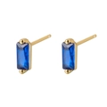 Minimalist S925 silver rectangular studs with blue stones in golden four-prong setting - Gold-Blue Zirconia