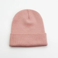 Pink double-layer knit beanie with cuffed design for winter warmth and wind protection - Pink