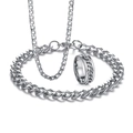 Conjunto de joyas de acero plateado con collar de cadena, brazalete y anillo - Juego de 3 Piezas Plateado