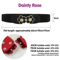 Cintura elastica nera con fibbia a rosa dorata e guida alle taglie dettagliata - Stile Rosa Delicata (Nero) / 75cm
