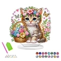 DIY acrylic diamond painting kit featuring a floral kitten design with tools and resin gems - Flower Crown Cat