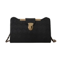 Chic black quilted shoulder bag with gold chain strap and metallic lock on white background - Black