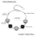 Silver stainless steel bracelet with square black glass stones and measurement details - Bracelet / Steel-Black