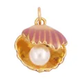Pink enamel seashell charm pendant with white pearl and golden metal finish - Lavender Opening Pearl Shell
