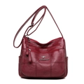 Classic burgundy faux leather crossbody bag for women with multi-layer zipper pockets - Red