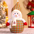 Geruite Kerst sneeuwpop pluche pop met sjaal en handschoenen, afmeting 40x25cm - Grote Sneeuwpop-201-Groot