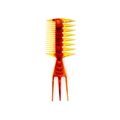 Amber textured double-sided styling comb with wide teeth and triple-fork handle - Amber Extra Long 3-Way Styling Comb