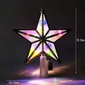 Detail showing lighted star tree topper dimensions 18.5cm by 15.5cm with LED glow - 16 Golden Edge Star Multicolor Light