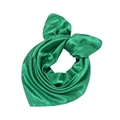 Detailed view of glossy green satin square scarf with premium silk-like texture - Green