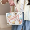 Borsa in tela bianca con manici rosa e simpatica stampa di coniglio cartone Poppy - Dessert Felice