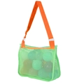 Green mesh shell beach bag for kids with adjustable orange strap for toy storage - Green with Orange Strap / 21*25*8cm