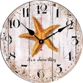 Silent vintage wood wall clock with starfish pattern and Arabic numerals on brown dial - Vintage Wood Starfish