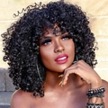 Parrucca corta afro riccia nera da donna, capelli sintetici voluminosi e naturali - Nero