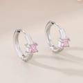 Detail of pink square-cut crystal earrings with a polished silver huggie closure - Steel Pink (KE114037-GC)
