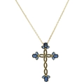18k gold plated brass cross necklace featuring large blue zircon and teardrop stones - Gold Pave Sapphire Color Cross (20240108满蓝)