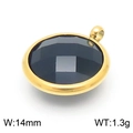 Macro view of 14mm black crystal charm in gold setting with weight and size details - Gold Round Black Gem Style (KLJ8238-Z)