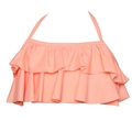 Korallenrosa Mädchen Bikini-Oberteil mit Rüschen und hoch elastischem Nylon-Stoff - 104 / Koralle Doppelrüschen Bikini Oberteil