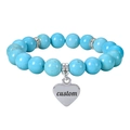 Bracelet personnalisé en perles turquoise bleu ciel avec pendentif cœur argenté - Bracelet de Turquoise