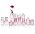 Twelve pink gradient glass vases with various relief patterns for home decor - Pink (12 Pieces Set)