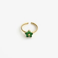 Bague réglable en or avec fleur à cinq pétales en cristal vert et perle centrale dorée - Ouvert Réglable / Zircone fleur verte