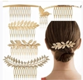 6er-Set goldene Haarkämme aus Legierung mit Schmetterlings- und Blattmotiven für Frisuren - Gold Haarkamm-Set (6 Stück)