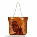 Ethnic canvas tote bag with rope handles and character print on white background - Portrait Print Tote Bag Style 15