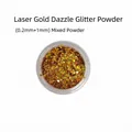 Holographic gold glitter powder with 0.2mm and 1mm hexagonal sequins in a clear jar - Laser Gold