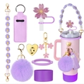 Detalle de la correa trenzada de margarita morada y accesorios en vaso rosa - Juego de 8 Piezas 6-Sakura Púrpura