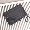 Men's black woven leather clutch bag with detachable wrist strap and metal zipper - Small / Black