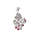 Spilla pavone in argento con cristalli multicolore e piume di strass dettagliate - Pavone Aperto Argento/Strass Multicolore