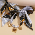 Ethnic style scarf necklace with sun, heart and gemstone pendants on patterned ribbon - 7# Necklace-Grey