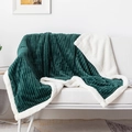 Detail of dark green striped flannel blanket with thick white sherpa lining texture - Green / 70*100CM