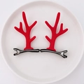 Set of two red flocked Christmas reindeer antler hair clips with metal duckbill base - 31-Red Reindeer Antlers