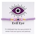 Handmade purple woven rope bracelet featuring a central evil eye bead and gold accents - Purple/Flat Knot