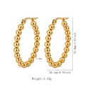 Golden titanium steel beaded hoop earrings with smooth metallic finish and stud closure - JZ036-Gold Oval Small Beaded Hoop Earrings