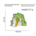 Cartoon white bunny enamel pin with carrot and pink house design for friends - Rabbit with Carrot