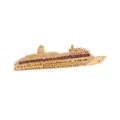 Golden cruise ship brooch with purple rhinestone inlay on a polished alloy base - Cruise Ship Style (QT0381)