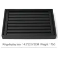 Black velvet ring display tray with multiple slots for jewelry storage, size 14.5x22.5x3cm - Black Leather Ring Tray
