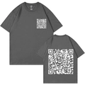 Dark gray cotton T-shirt featuring a unique white QR code print on the front and back - Dark Gray