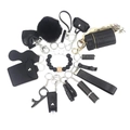Portable 15-piece black safety keychain set with rhinestones and protective tools - Black