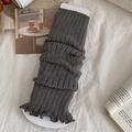 Dark grey knitted leg warmers with ribbed texture and ruffled edge for JK and Lolita style - One Size / Light Gray