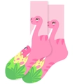 Pink mid-calf socks with cartoon dinosaur patterns and green grass details - EU 36-42 / Pink Dinosaur Mother and Baby
