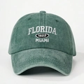 Vintage washed green Florida Miami 1822 embroidered cotton baseball cap in retro style - One Size / Dark Green