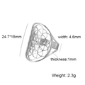 Dimensioni dettagliate dell'anello a fiore cavo argento con specifiche del peso - Color Acciaio