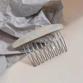Acetate hair comb with white marble finish and 12-tooth silver metal wire structure - Fairy White
