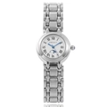 Detail of silver women's watch featuring a Roman numeral dial and moon phase display - Image Style Round Roman Silver