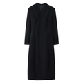 Elegante abrigo largo de lana negro con cuello alto y silueta entallada para el invierno - S / Negro