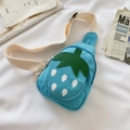 Blue strawberry canvas chest bag for kids with adjustable strap on white background - Blue Strawberry