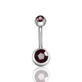 Silver stainless steel belly button ring featuring double deep red crystals set in round balls - Dark Purple