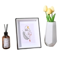 Minimalist black resin frame with female line art and orange accents on white background - Black Wood Grain / 6 Inch Tabletop (10.3*15.3cm)